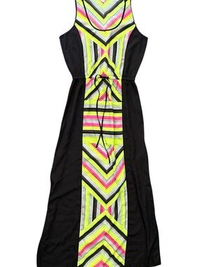 Michael Kors Black Maxi Dress with Neon Chevron Panel